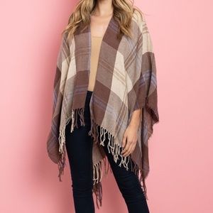 BROWN PLAID CHECKERED PONCHO